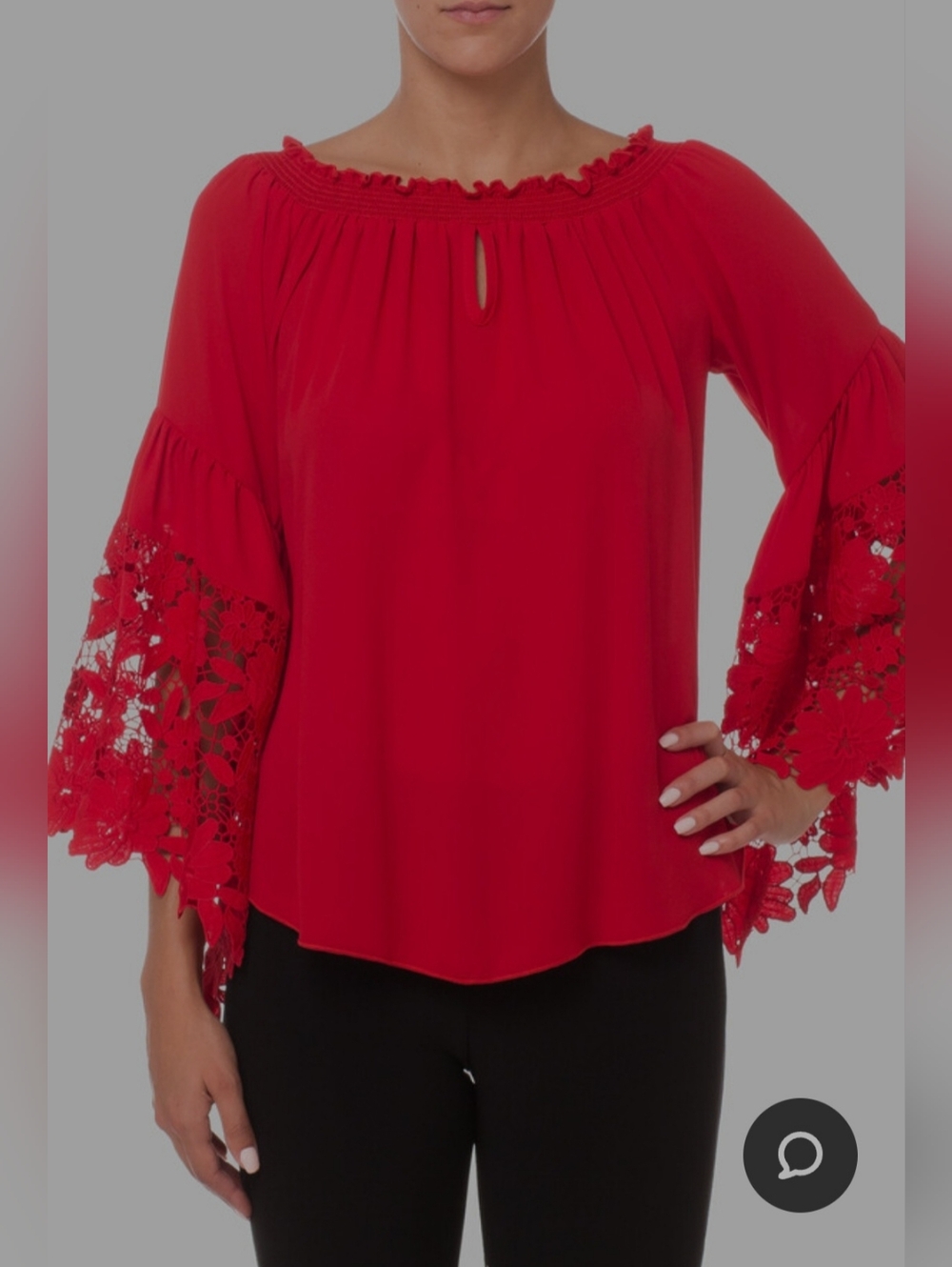 Joseph Ribkoff Red Lace Bell-Sleeve Blouse